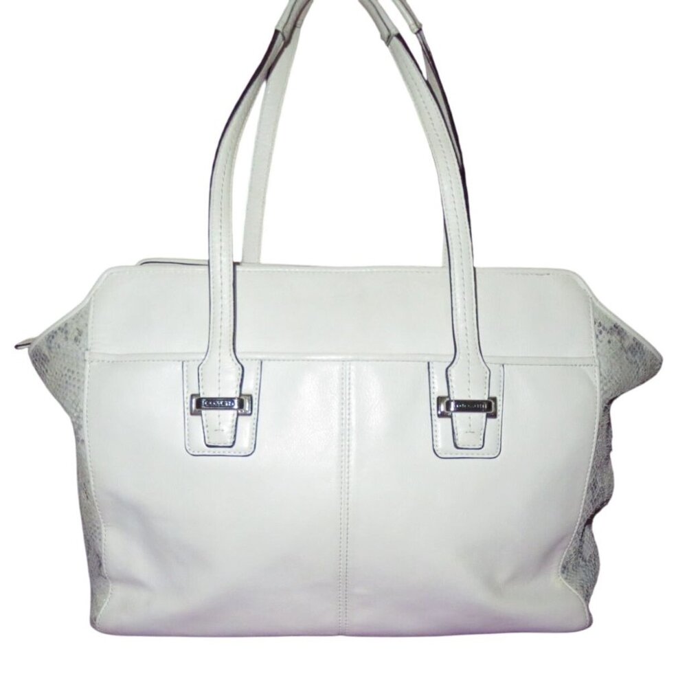 Coach 2014 Taylor Ivory Mixed Exotic Python Leather Alexis Shoulder Tote Bag